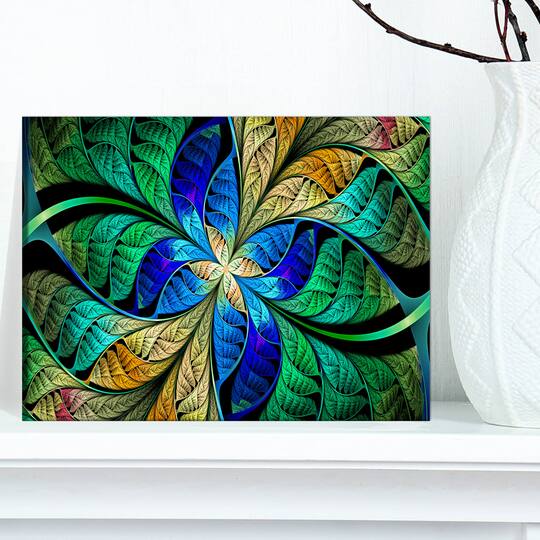Designart - Blue Green Fractal Flower Petals